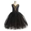 Girls Ballet Dance Costumes Black Swan Tutu Skirt Sequin Performance Dress