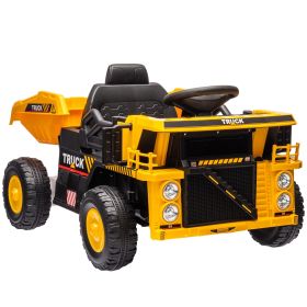 Qaba 12V Kids Dump Truck, Electric UTV w/ Electric Dump Bed, Shovel Spring Suspension & Music Player