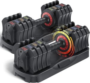 Adjustable Dumbbell Set of 22.5LB Set-1Sec Adjustable Dumbbell Weights-5 in 1 Free Weights Dumbbells Set with Effortless Tray/No-Slip Handle-Compact S