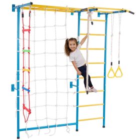 VEVOR Indoor Jungle Gym for Toddlers, 7-in-1 Climbing Playset with Carbon Steel Swedish Ladder, Wall Ladder, Pull-Up Bar, Rope Ladder