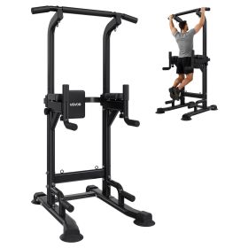 Pull Up Bar, 330 LBS Power Tower Dip Station, Workout Dip Station with H-Shaped Stable Base & Back Pad