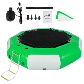 VEVOR Inflatable Water Trampoline, 10ft Recreational Water Bouncer with Escalator, Round Inflatable Water Trampoline in Green and White