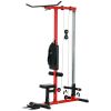 Soozier Lat Pull Down Machine, High / Low Pulley Machine with Adjustable Seat and Flip-Up Footplate, Red
