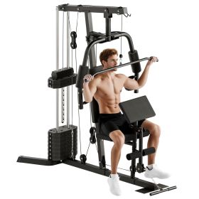 Soozier Home Gym System, Multifunction Workout Station with 100Lbs Weight Stack, 100Lbs Resistance for Full Body Workout Machine