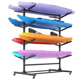 82"H Kayak Storage Rack, Heavy Duty Freestanding Kayak Storage Rack â€“ Adjustable 8 Kayak Stand with Wheels for Garage, Indoor & Outdoor Use