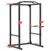 Soozier Adjustable Power Tower Dip Station Pull Up Bar Squat Rack Power Cage At Home Workout Equipment, Upper Body Strength Training Equipment