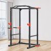Soozier Adjustable Power Tower Dip Station Pull Up Bar Squat Rack Power Cage At Home Workout Equipment, Upper Body Strength Training Equipment
