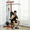 Soozier Lat Pull Down Machine, High / Low Pulley Machine with Adjustable Seat and Flip-Up Footplate, Red