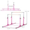 Qaba Double Horizontal Bars, Junior Gymnastic Parallel Bars, Pink, 13-level Adjustable Heights, Double-locking, for Indoor/Outdoor
