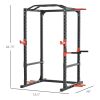 Soozier Adjustable Power Tower Dip Station Pull Up Bar Squat Rack Power Cage At Home Workout Equipment, Upper Body Strength Training Equipment