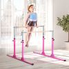 Qaba Double Horizontal Bars, Junior Gymnastic Parallel Bars, Pink, 13-level Adjustable Heights, Double-locking, for Indoor/Outdoor