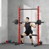 Soozier Squat Rack with Pull Up Bar and Barbell Bar Adjustable Bench Press Multi-Function Weight Lifting Half Rack, Red