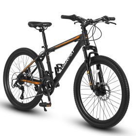 S26102 26 Inch Mountain Bike, Shimano 21 Speeds With Mechanical Disc Brakes, High-Carbon Steel Frame, Suspension Bikes Mountain Bicycle For Teena (Option: Black orange)