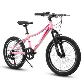 A20261 20 Inch Children's Bicycle, Shock Absorbing Front Fork, 7 - Speed, V - Brakes, Mountain Tire, Boys And Girls Kids Bike For Outdoor Adventu (Option: Pink)