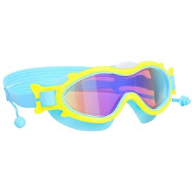 3 Colors Option - 1Pc Kids Swim Goggles With Ear Plugs UV Protection Anti-Fog Leak Proof Wide View Pool Swimming Goggles For Youth Boys Girls Age (Option: BlueWithYellowRim)