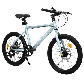 A20183 Kids Bike For 6-12 Years Old, 20 Inch Children's Bicycle For Boys Girls, 7-Speed Steel Frame, , Dual Disc Brakes, 20x1.75 Inch Tires Road (Option: Silver)