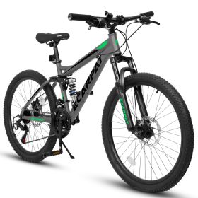 A2760 27.5 Inch Full Suspension Mountain Bike, Front And Rear Dual Shock Absorbers, Mechanical Disc Brakes, 21-Speed, Suitable For Men And Women, (Option: Grey)