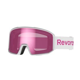 Fire N1 Ski Goggles with Italy Anti-Fog Lens, OTG, Full REVO Vacuum Coating (Color: White Strap Sakura Pink Mirror Lens)