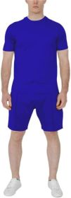 Men's Pure Color Casual Suits Loose Version Sport Suits Short Sleeve T-Shirt + Shorts Two Sets (Color: Royalblue-XXL)