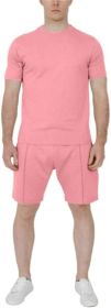 Men's Pure Color Casual Suits Loose Version Sport Suits Short Sleeve T-Shirt + Shorts Two Sets (Color: Pink-M)