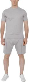 Men's Pure Color Casual Suits Loose Version Sport Suits Short Sleeve T-Shirt + Shorts Two Sets (Color: Light gray-L)