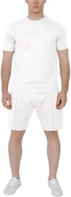 Men's Pure Color Casual Suits Loose Version Sport Suits Short Sleeve T-Shirt + Shorts Two Sets (Color: WHITE-M)
