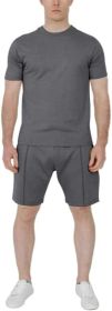 Men's Pure Color Casual Suits Loose Version Sport Suits Short Sleeve T-Shirt + Shorts Two Sets (Color: Dark gray-XXL)