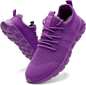 2022 Summer men's casual shoes light sneaker white large size outdoor breathable mesh fashion sports black running tennis shoes (Color: purple, Shoe Size: 42)