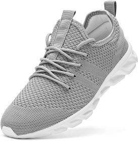 2022 Summer men's casual shoes light sneaker white large size outdoor breathable mesh fashion sports black running tennis shoes (Color: Grey, Shoe Size: 36)