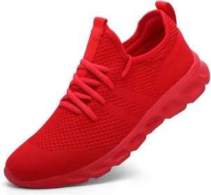 2022 Summer men's casual shoes light sneaker white large size outdoor breathable mesh fashion sports black running tennis shoes (Color: Red, Shoe Size: 38)