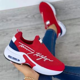 New Women Fashion Running Sneakers Platform Solid Color Flats Ladies Shoes Casual Breathable Wedge Heel Women Walking Sneaker (Color: Red, Shoe Size: 40)