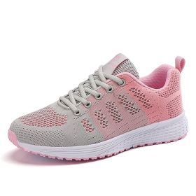 New Women Fashion Running Sneakers Platform Solid Color Flats Ladies Shoes Casual Breathable Wedge Heel Women Walking Sneaker (Color: 1721-grey pink, Shoe Size: 42)