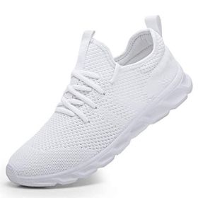 2022 Summer men's casual shoes light sneaker white large size outdoor breathable mesh fashion sports black running tennis shoes (Color: White, Shoe Size: 36)