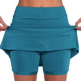 Elastic Yoga Culottes for Women Athletic Shorts Lightweight High Waist Joggers (Color: Blue, size: L)