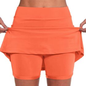 Elastic Yoga Culottes for Women Athletic Shorts Lightweight High Waist Joggers (Color: orange, size: 3XL)