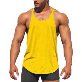Men's Bodybuilding Stringer Tank Tops Y-Back Fitness Workout T-Shirts (Color: yellow, size: XL)