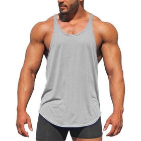 Men's Bodybuilding Stringer Tank Tops Y-Back Fitness Workout T-Shirts (Color: Gray, size: XL)