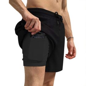Men's 2 in 1 Running Shorts Athletic Shorts with Liner (Color: Black, size: M)