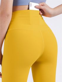 Brand Yoga Pants Hidden Pockets At Waist Fitness Sports Leggings Women Sportswear Stretchy Pants Gym Push Up Workout Clothing (Color: yellow, size: XL)
