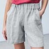 Cotton Linen Solid Shorts Female Elastic Waist Knee-length Pocket Short Women 2021 Summer Fashion Thin Soft Women's Homewear