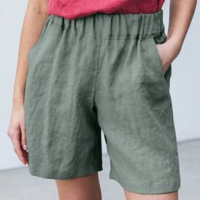 Cotton Linen Solid Shorts Female Elastic Waist Knee-length Pocket Short Women 2021 Summer Fashion Thin Soft Women's Homewear (Color: Army Green, size: 5XL)