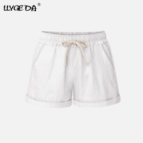 Running Gym Sports Women Shorts Wide Leg Drawstring Elastic Waist Lace up Short 2021 Summer Solid Loose Casual Female Bottoms (Color: White, size: 5XL)