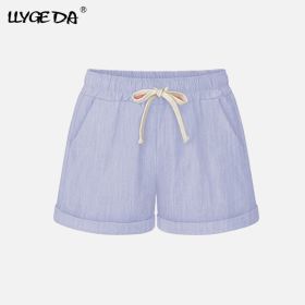 Running Gym Sports Women Shorts Wide Leg Drawstring Elastic Waist Lace up Short 2021 Summer Solid Loose Casual Female Bottoms (Color: Sky blue, size: 4XL)