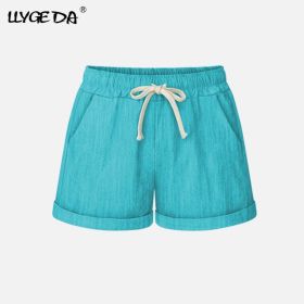 Running Gym Sports Women Shorts Wide Leg Drawstring Elastic Waist Lace up Short 2021 Summer Solid Loose Casual Female Bottoms (Color: Lake green, size: XXXL)