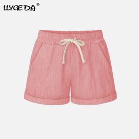 Running Gym Sports Women Shorts Wide Leg Drawstring Elastic Waist Lace up Short 2021 Summer Solid Loose Casual Female Bottoms (Color: Pink, size: XXL)