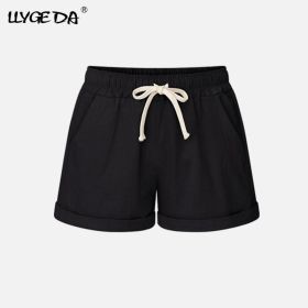 Running Gym Sports Women Shorts Wide Leg Drawstring Elastic Waist Lace up Short 2021 Summer Solid Loose Casual Female Bottoms (Color: Black, size: 6XL)