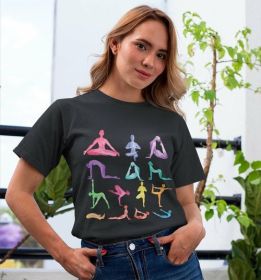 Yoga Poses Print Jersey Short Sleeve Tee (Color: Black, size: L)