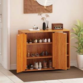 3-Tier Shoe Cabinet with Doors with Adjustable Open Shelves for Entryway (Color: Natural)