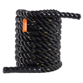 VEVOR Battle Rope 1.5" 30Ft Gym Workout Strength Training Exercise Fitness Rope (Color: Yellow & Black, Product Type: Battle Rope Without Protective Sleeve)