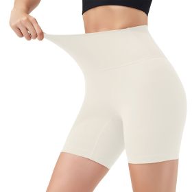 Women's High Waist Biker Shorts Tummy Control Pants Athletic Leggings Spandex Booty Shorts with 6.3In Inseam No Front Seam for Workout Yoga Running Vo (Color: Ivory, size: M)